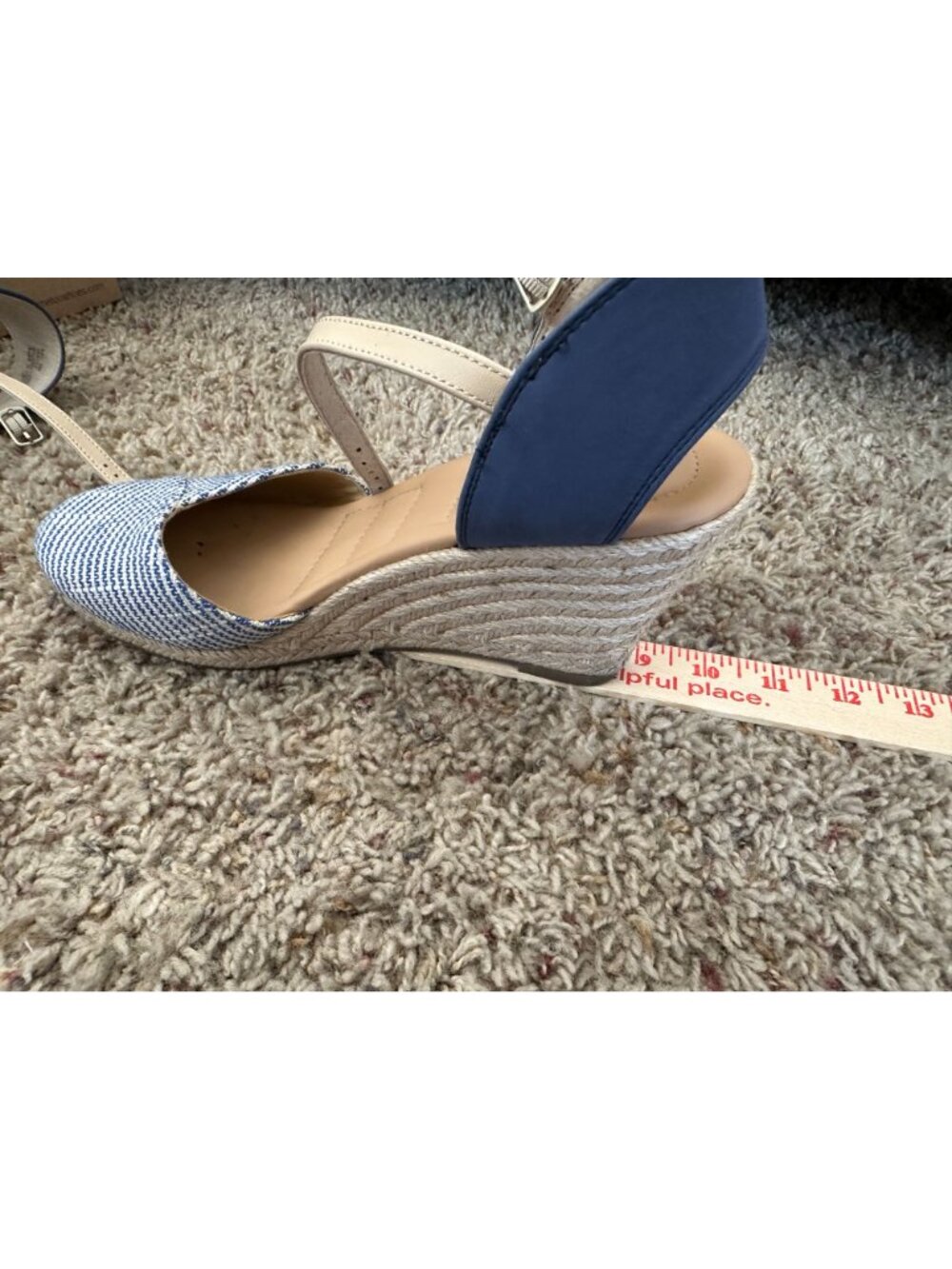 Me Too Womens Blue Beige Striped Wedge Sandals 8M Ankle Strap Espadrille Style - Picture 7 of 9